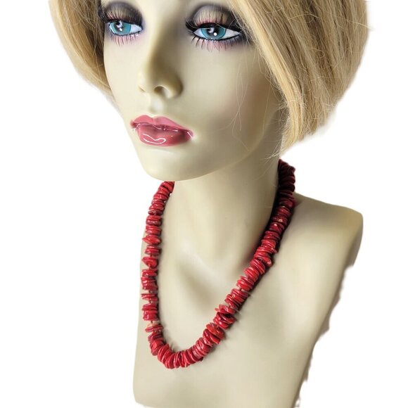 Womens Red Coral Necklace  Disc Beaded Necklace - Picture 3 of 16